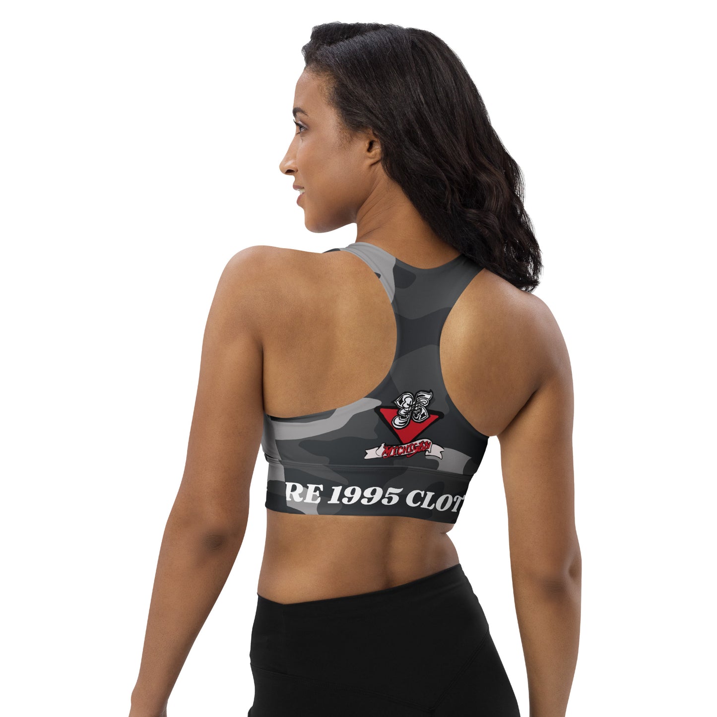 P1995 black camo Longline sports bra