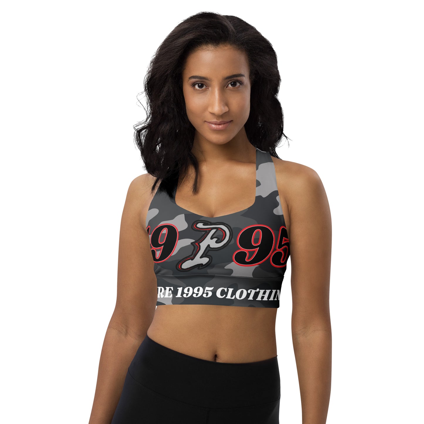 P1995 black camo Longline sports bra