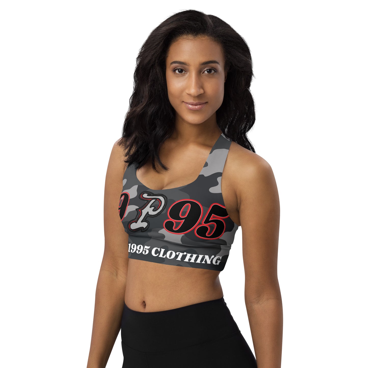 P1995 black camo Longline sports bra