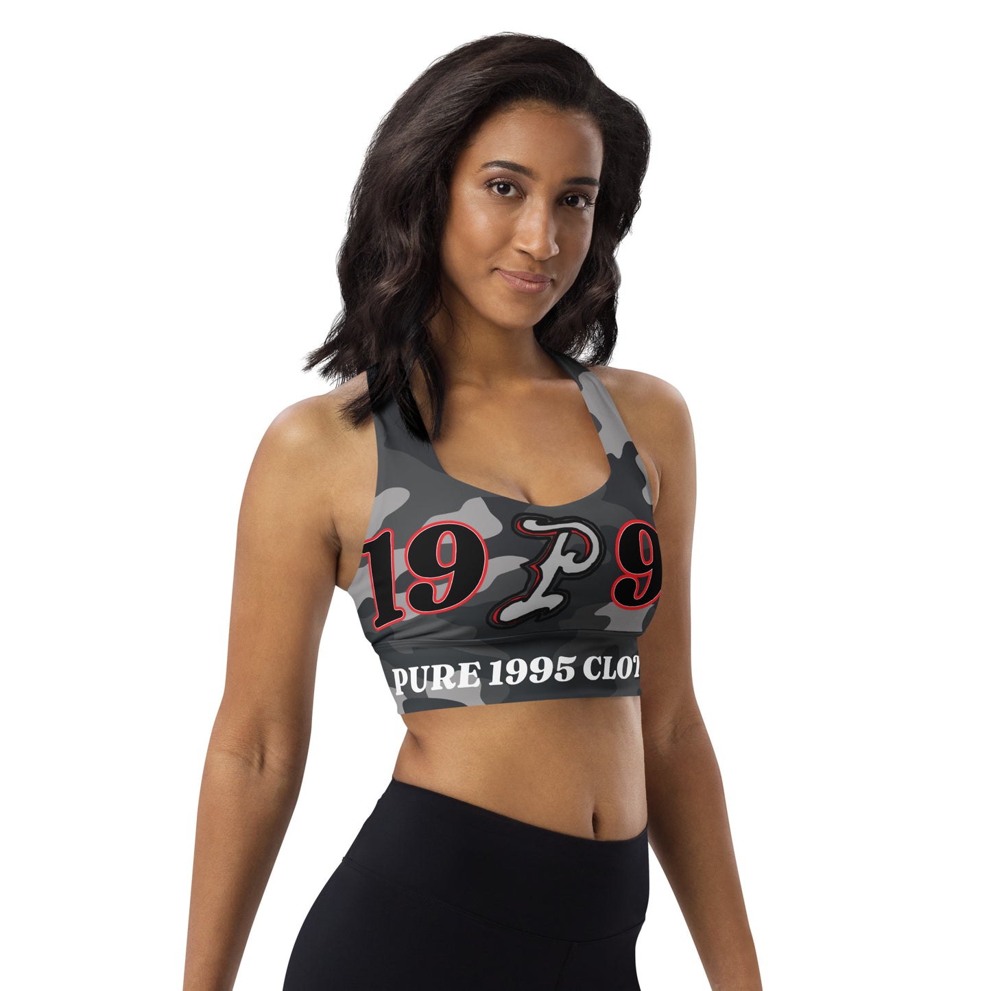 P1995 black camo Longline sports bra