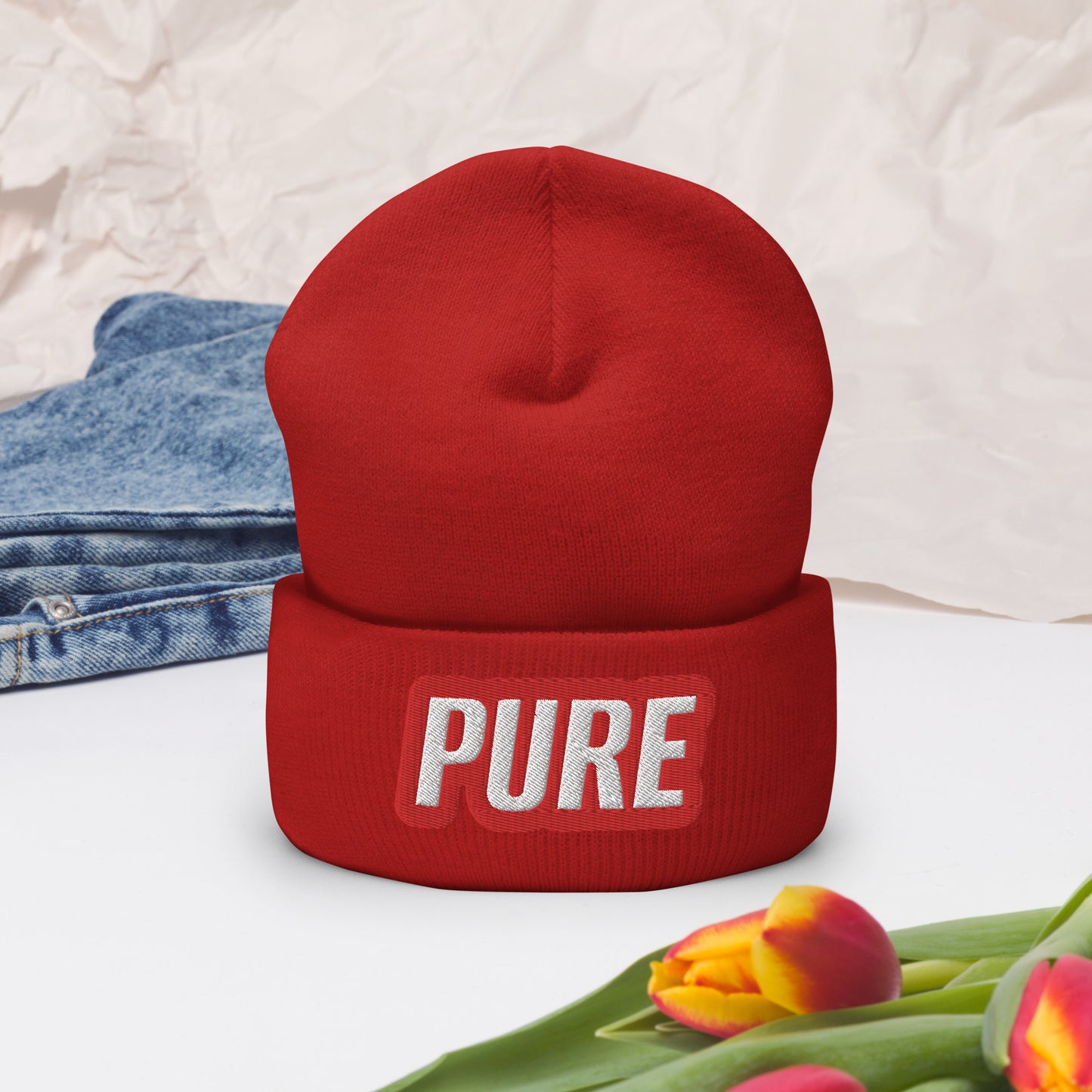 Red pure Cuffed Beanie